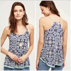 Anthropologie Meadow Rue Print Tank White & Blue S​​